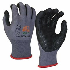 WOLF Work Glove Nitrile Foam Palm Coated With Dots Grips Nylon Shell 3 Pairs New