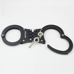 POLICE Handcuffs Double Lock Heavy Duty Metal Steel Professional Hinged Black