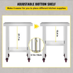 Rolling Stainless Steel Top Kitchen Work Table Cart + Casters Shelving 18″x24″