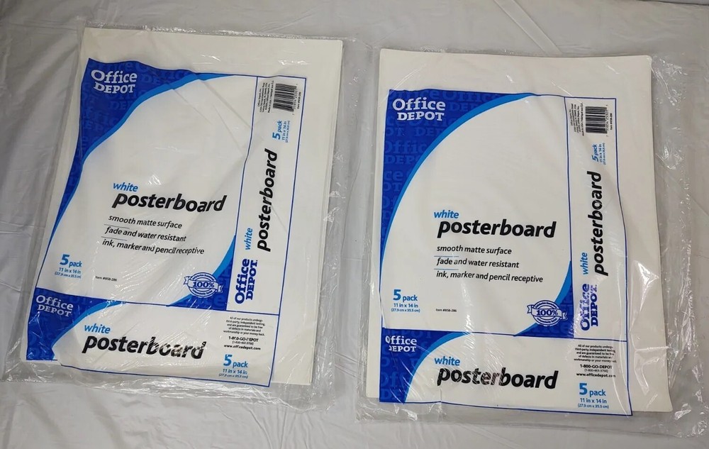 Office Depot Poster Boards 11in. x 14in. White 2 Packs Of 5 Each – 10 Total New