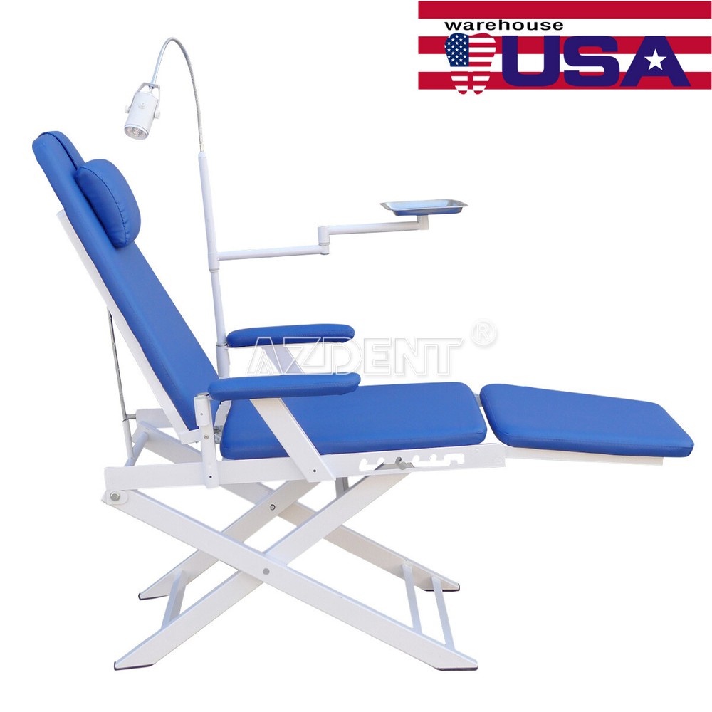 Dental Portable Folding Mobile Chair+Rechargeable LED Light GM-C004 Blue USA