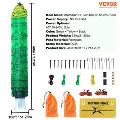 VEVOR Electric Netting Fence Kit PE Net Fencing 48″H x 168’L with Posts Spikes