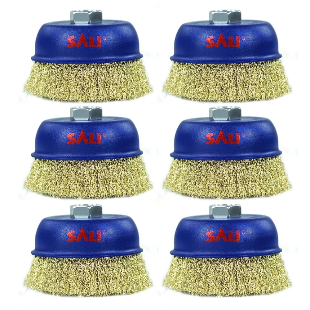 SALI 6 Pack Wire Cup Brush, 4 Inch Coarse Crimped Cup Brush for Grinders, with 5