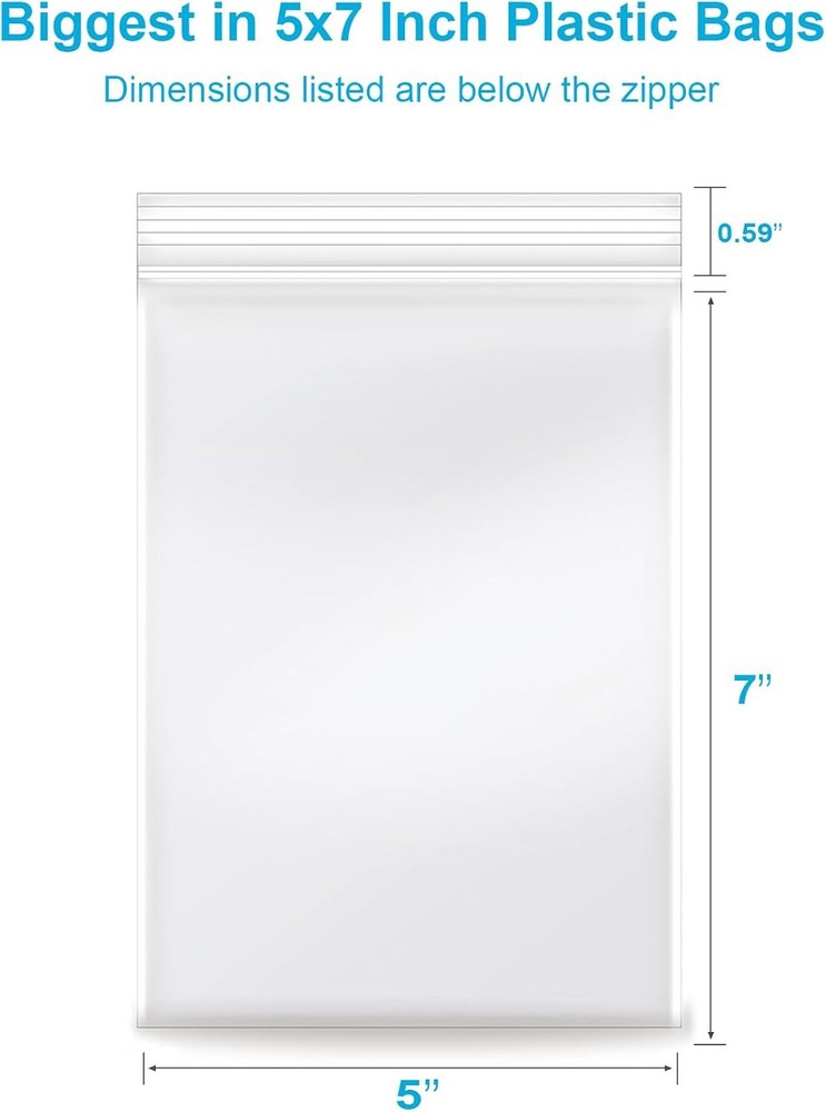 5”x 7″, 100 pcs 2 mil Clear Plastic Reclosable Zip Zipper Lock Jewelry Bags