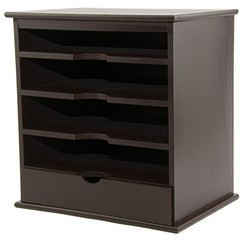 Dark Brown Wood 4-Shelf Desktop Organizer with Drawer Plus 4-pc Supply Set