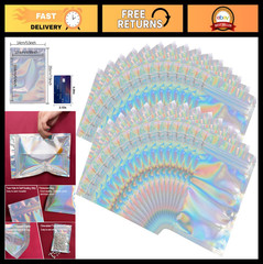 100 Mylar Holographic Resealable Bags 5.5×7.8″ Smell Proof Foil Pouches for Food