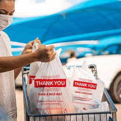 White Thank You Plastic Shopping Bags with Handles 100 Pack