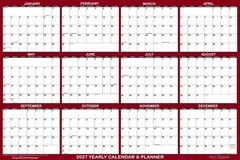24×36 SwiftGlimpse 2024 Large Wall Calendar, Paper Folded, Yearly Planner-Maroon