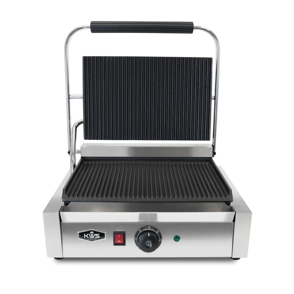 KWS PM-17 Electric Commercial 1700W Panini Grill with Grooved Plate 13.5″x 9.25″