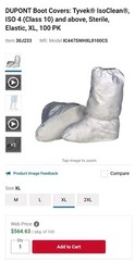 4 Pair DuPont XL Boot Cover IsoClean Tyvek IC447SWHXL0100CS 30J233 Exp 5/25