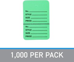 Tags Retail Price Sale Perforated 1 ¾” W x 2 ⅞” H Two Part Green 1000 Unstrung