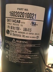 LG QK114CAB A31FDS 1PH 60Hz 115V LRA 41.5 Compressor