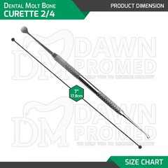 6 Pcs Molt Bone Curette 2/4 Periosteal Elevator 7″ Surgical Implant Dental Set