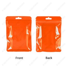 Multi-Size Clear Back Orange Front Glossy Mylar Flat Zip Lock Bag w/Euro Hole