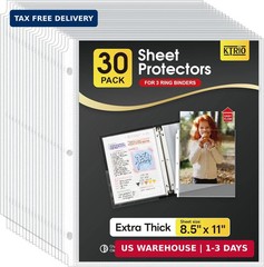 KTRIO Heavy Duty Sheet Protectors for 3 Ring Binder 30 Pack, 8.5 x 11 | Extra Th