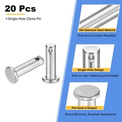 20Pcs M6 x 20mm Single Hole Clevis Pins 304 Stainless Steel Flat Head Pin