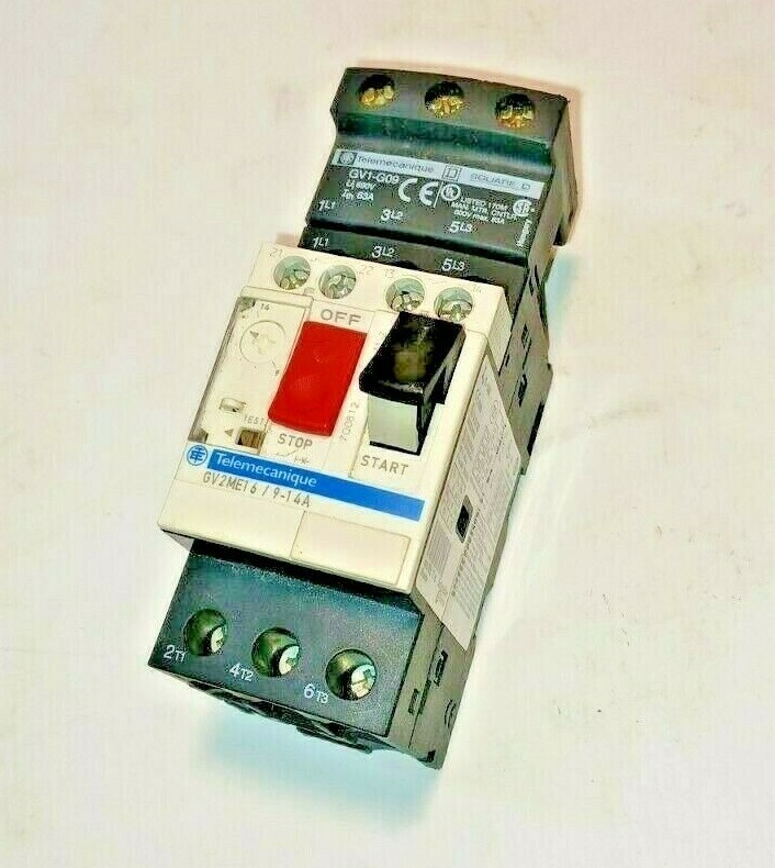 Telemecanique GV2ME16, 9-14 Amps Manual Motor Starter w/ GV1-G09 Terminal Block