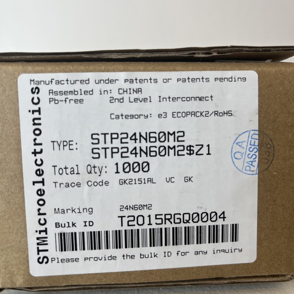 STMicroelectronics STP24N60M2 QTY OF 20 PER LOT (5 LOTS MINIMUM OR $100.00)