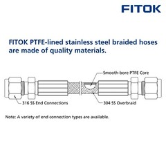 FITOK PTFE-Lined Stainless Steel Braided Hose 1/2 in Tube Adapter 60 in Long