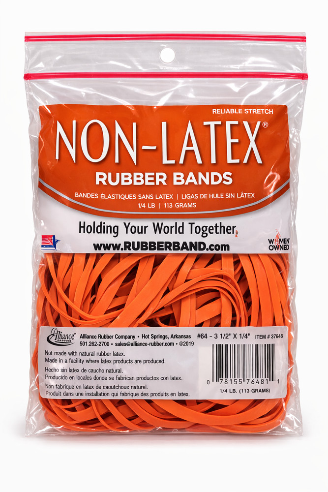 Alliance Non-Latex Rubber Bands #64 | 3.5″ x 1/4″ | 95/Bag | Item #37648 |