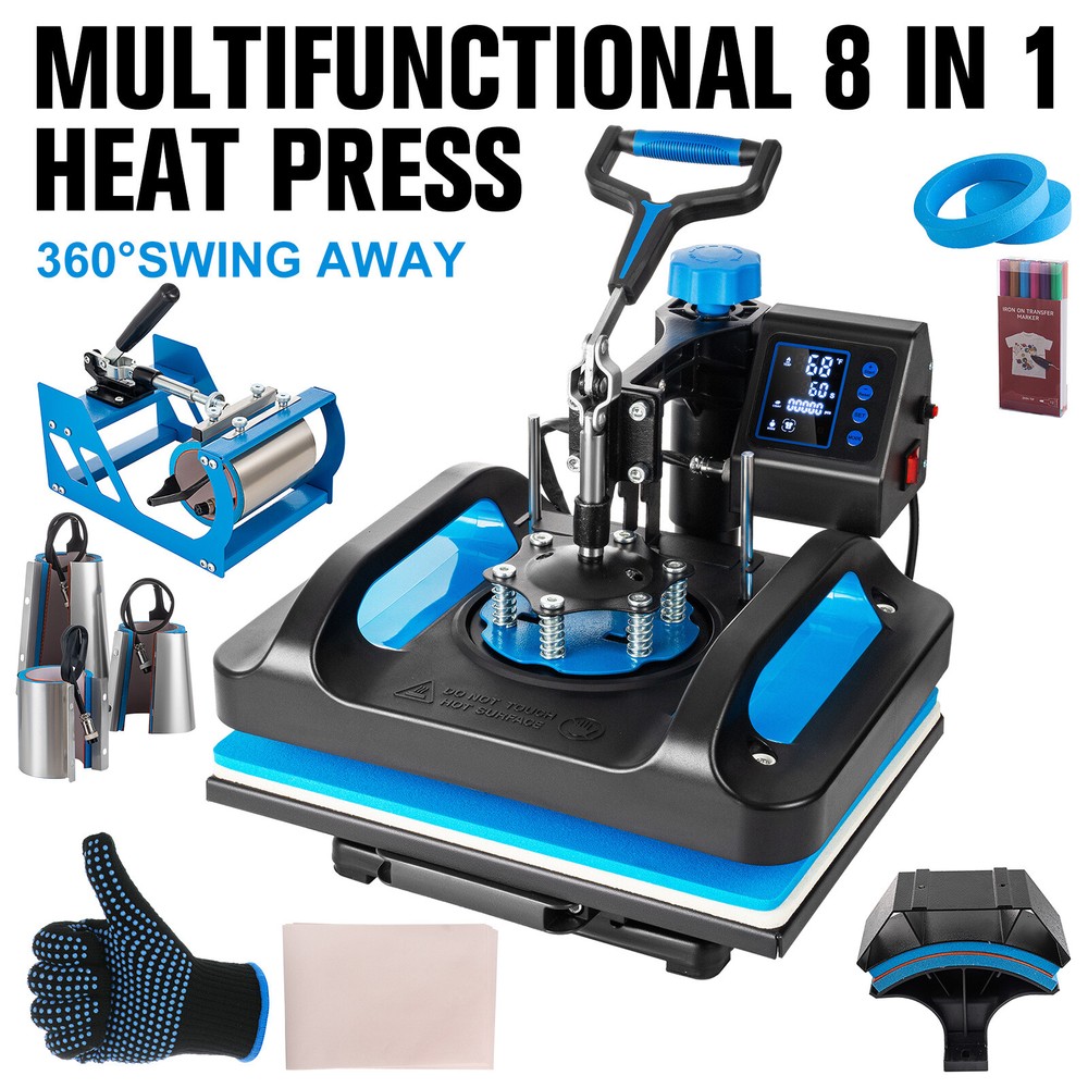 8 in 1 Heat Press Machine Digital Transfer Sublimation T-Shirt Mug Hat Plate Cap