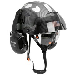 Carbon Fiber Safety Helmet W/ Double Goggles Earmuffs ABS Construction Hard Hat