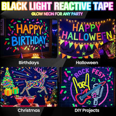 12 Pack Neon Gaffer Cloth Tape, 0.6 Inch X 16.5 Feet UV Fluorescent Glow Blackli