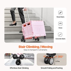 Foldable Cart with Stair Climbing Wheels Collapsible Rolling Crate 65L