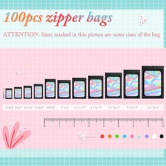 100 pcs Black Mylar Holographic Resealable Bags,Clear Packaging Bag Odor Proo…