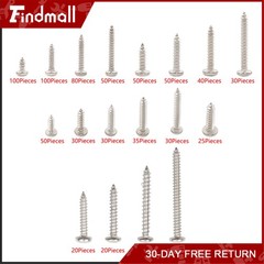 Findmall 780 PCS Pan Head Sheet Metal Screws Assortment Kit #4#6#8#10 Stainless