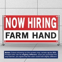 Now Hiring Farm Hand 13 oz Heavy Duty Vinyl Banner Roustabout Jobs Available