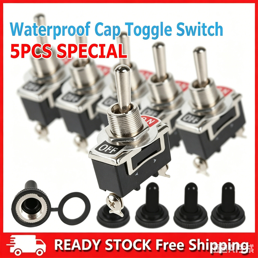 5Pcs Waterproof Toggle Switch w/ Cap SPST On-Off Heavy Duty for Car Boat Auto