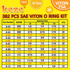382 Pcs SAE Viton O Ring Assortment Kit 30 Sizes Brown O-Ring Set for Various Au