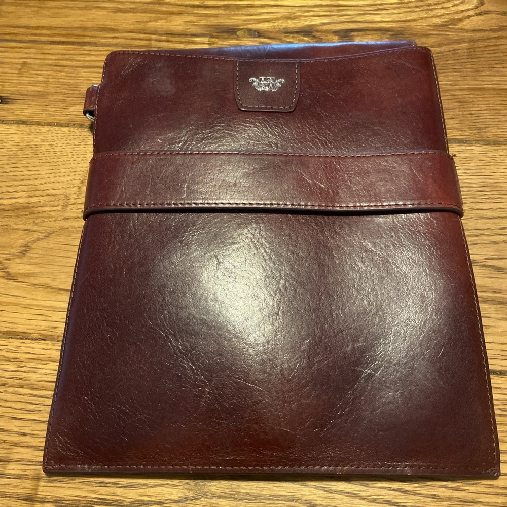 Bosca Soft Leather Pad Cover Dark Brown Vintage Envelope Closure No Strap