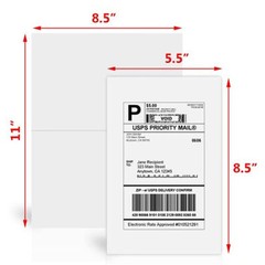 50-1000 Shipping Labels Half Sheets Blank 8.5″ x 5.5″ Self Adhesive 2 Per Sheet