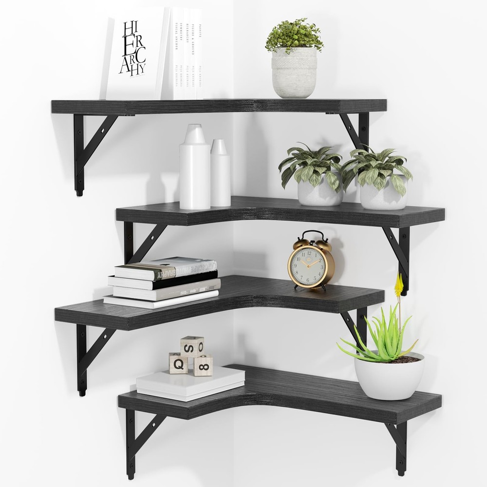 ROMGUAR CRAFT Corner Floating Shelves Wall Mounted Set of 4, Rustic Wood Storage