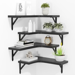 ROMGUAR CRAFT Corner Floating Shelves Wall Mounted Set of 4, Rustic Wood Storage