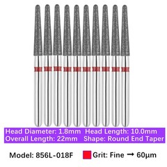 10/pk Dental FG High Speed Diamond Burs Long Round End Taper 856L-018F Fine Grit