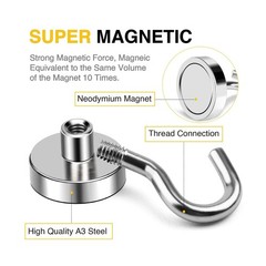 DIYMAG Magnetic Hooks, 50 LB Heavy Duty Magnets, 6 Packs Strong Rare Earth Ne…