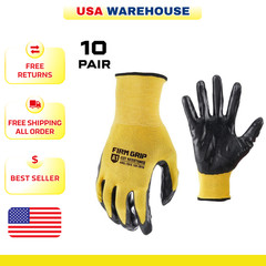 FIRM GRIP Work Gloves Men’s Large Nitrile Coated Machine Washable Yellow 10 Pack