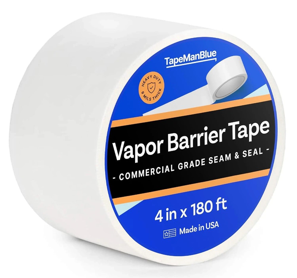 Vapor Barrier Tape – 4 Inch X 180′ Roll, Made in USA, White Polyethylene Tape fo
