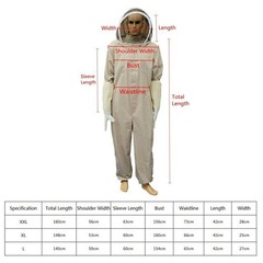XXL Full Body Ventilated Beekeeping Suit Veil Hood Protective Bee Jacket Gloves