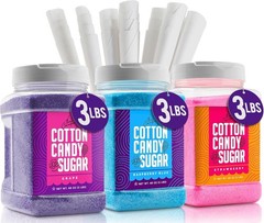 Fun Strawberry & Blue Raspberry Cotton Candy Sugar 3-Pack with 100 Cones