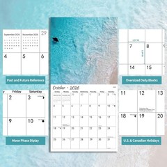 2026 Wall Calendar BEACHES, 12 Months Hangable Wall Calendars, Beach Calendars