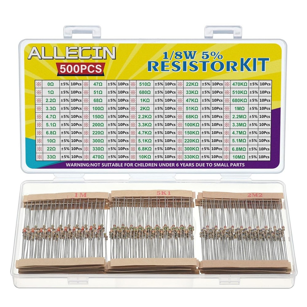 50 Values 1/8W Resistor Kit from 1 Ohm to 1M 1/8 Watt 5% Carbon Film