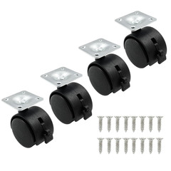 4Pcs 1.5 Inch Swivel Caster Wheels, Black Nylon Plate Caster Wheels with Brake,