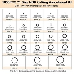 1050PCS O-Ring Assortment Kit | 21 Metric Sizes for Car Repair, Faucet, Air, Gas