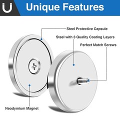 Powerful Neodymium Cup Magnets 110 lbs Hold Pack of 4 or 8 with Stainless Screws