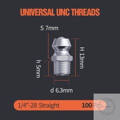 1/4″-28 Zerk Grease Fittings, SAE Grease Nipples with Straight, Grease Fittings