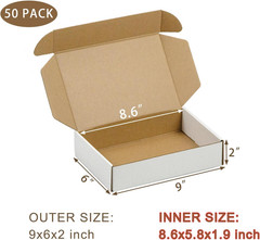 9X6X2 Shipping Boxes Set of 50, White Small Corrugated Cardboard Box, Mailer Box